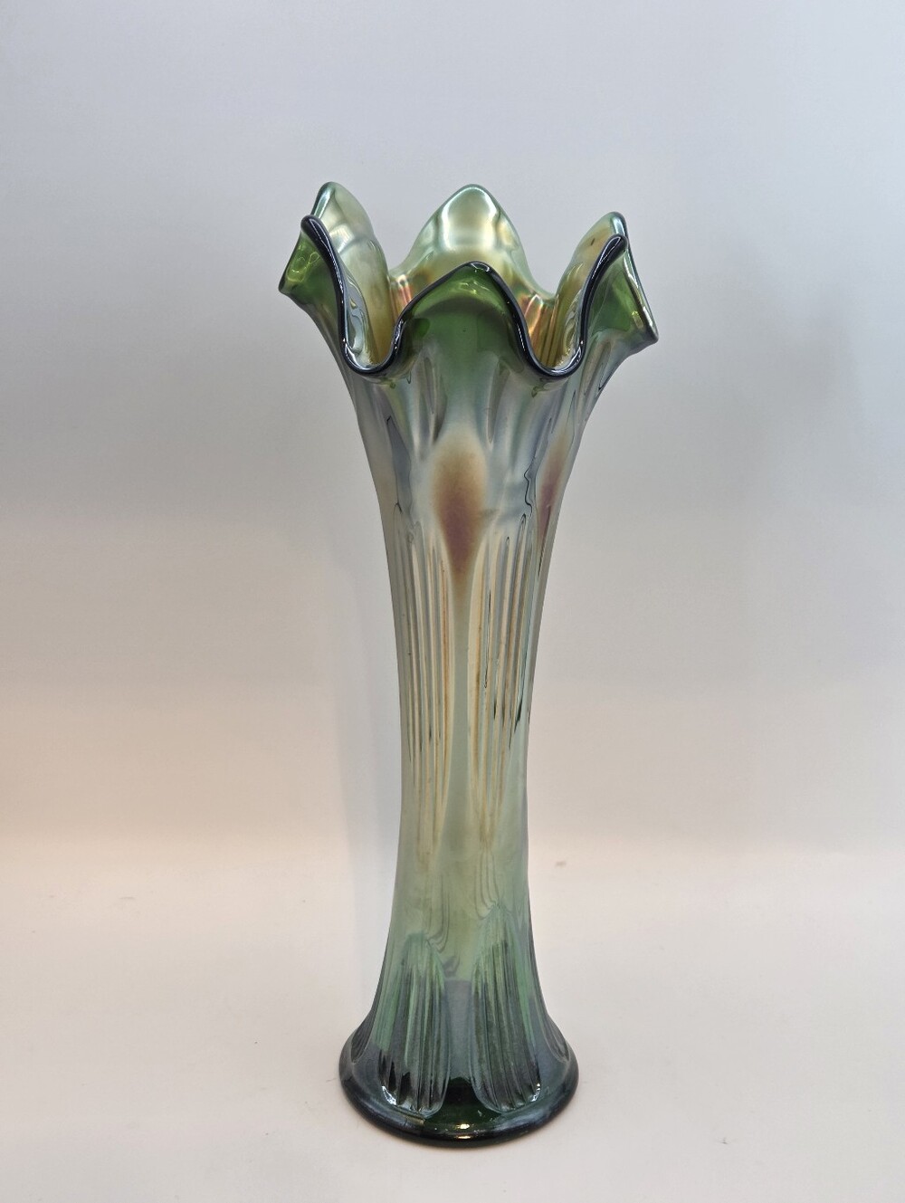 Vintage Iridescent Carnival Glass Swung Vase